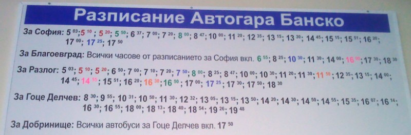 Bus timetable